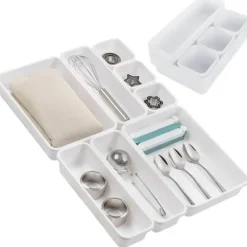 Besticklåda | Modulär Förvaringslåda för Bestick | Köksorganisatör Vit