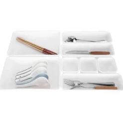 Besticklåda | Modulär Förvaringslåda för Bestick | Köksorganisatör Vit