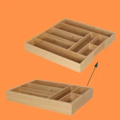 Besticklåda, utdragbar bambu, 6,5x49,5x33 cm, naturlig