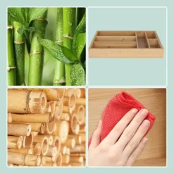 Besticklåda, utdragbar bambu, 6,5x49,5x33 cm, naturlig