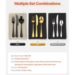 Bestickset, 45-delar rostfritt stål, tål diskmaskin, bordsservis