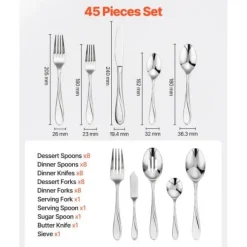 Bestickset, 45-delar rostfritt stål, tål diskmaskin, bordsservis