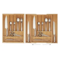 Bestickslåda, Utdragbar 9 fack, 5x49,5x44,5 cm, Natur