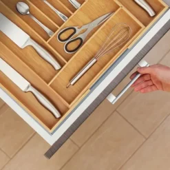 Bestickslåda, Utdragbar 9 fack, 5x49,5x44,5 cm, Natur