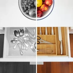 Bestickslåda, Utdragbar 9 fack, 5x49,5x44,5 cm, Natur