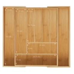 Bestickslåda, Utdragbar 9 fack, 5x49,5x44,5 cm, Natur