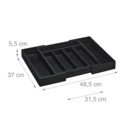 Bestickslåda, Utdragbar Bambu, 5,5x48,5x37 cm, Svart