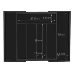 Bestickslåda, Utdragbar Bambu, 5,5x48,5x37 cm, Svart