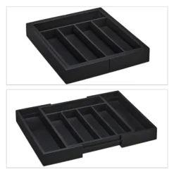 Bestickslåda, Utdragbar Bambu, 5,5x48,5x37 cm, Svart