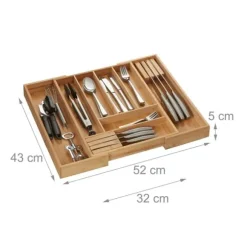 Bestickslåda, Utdragbar Bambu, 5x52x43 cm, Natur