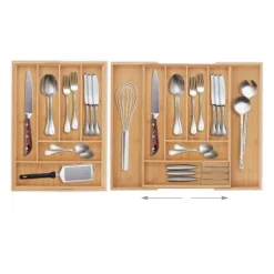 Bestickslåda, Utdragbar Bambu, 5x52x43 cm, Natur