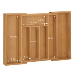 Bestickslåda, Utdragbar Bambu, 6.5x38x35.5 cm, Natur