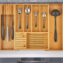 Bestickslåda, Utdragbar Bambuträ, 5x56x43 cm, Brun