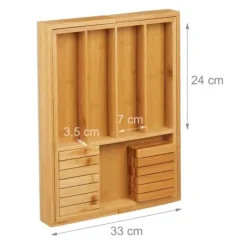 Bestickslåda, Utdragbar Bambuträ, 5x56x43 cm, Brun