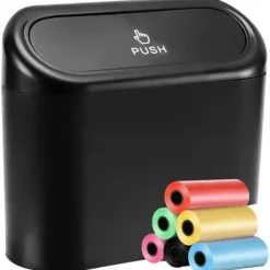 Bilsoptunnaorganisatör mini liten soptunna för bil Alogy svarta sopsäckar 90 st mix 6 rullar