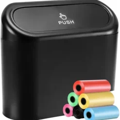 Bilsoptunnaorganisatör mini liten soptunna för bil Alogy svarta sopsäckar 90 st mix 6 rullar