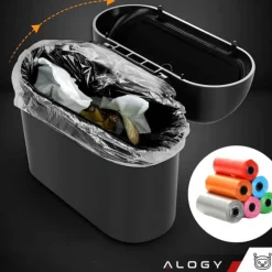 Bilsoptunnaorganisatör mini liten soptunna för bil Alogy svarta sopsäckar 90 st mix 6 rullar