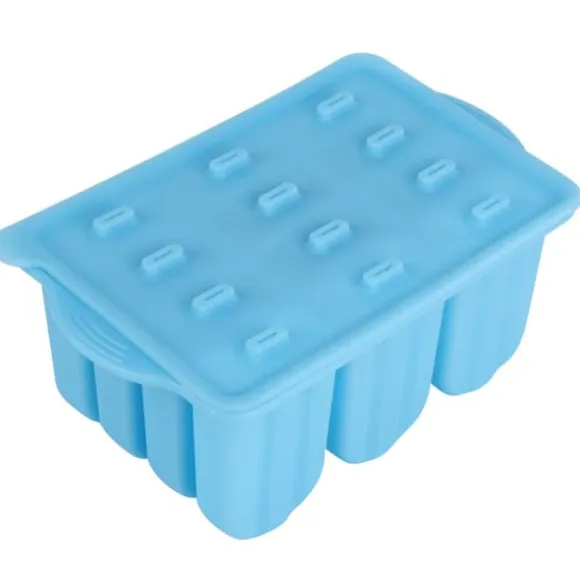Blå 12-rutigt isbitsform Återanvändbara DIY-glassverktyg Kökstillbehör med lock