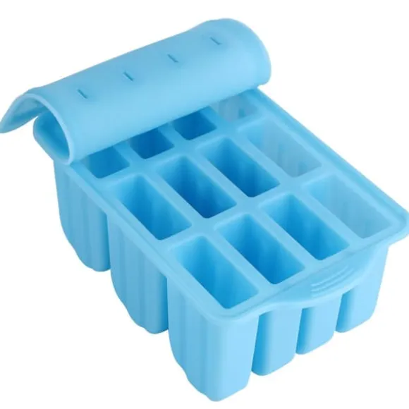 Blå 12-rutigt isbitsform Återanvändbara DIY-glassverktyg Kökstillbehör med lock