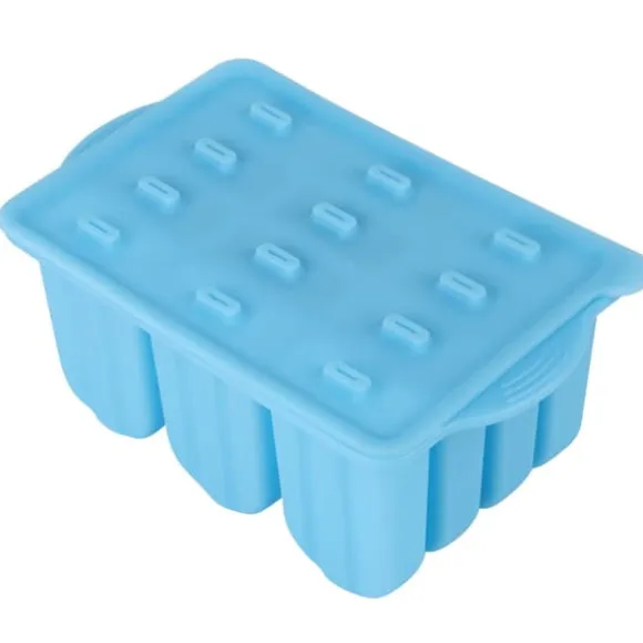 Blå 12-rutigt isbitsform Återanvändbara DIY-glassverktyg Kökstillbehör med lock
