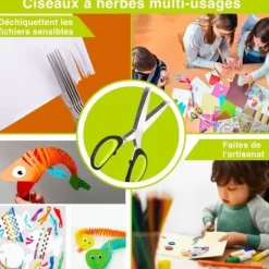 5-bladig kökssax i rostfritt stål, gräslökskryddsax med säkerhetsskydd och rengöringskam