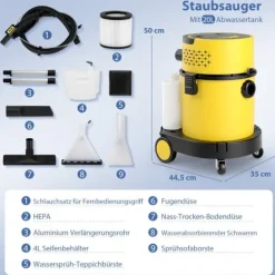 Blöt- och torrsug, 44,5x35x50 cm, Gul och Svart