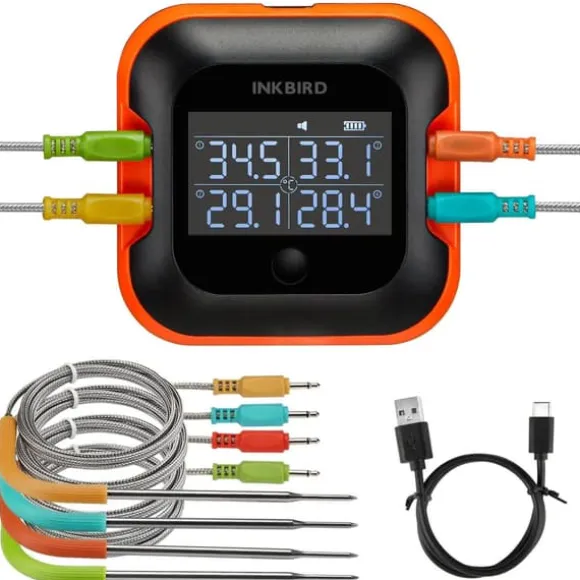 Bluetooth BBQ-termometer, stor HD-display, 4 prober,Som bild