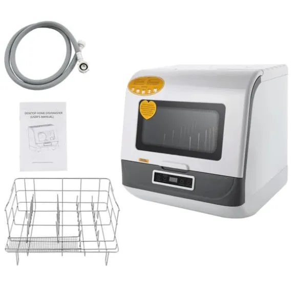 Bänkdiskmaskin DWS-T05, portabel mini, vit, 220V 800W, med vattenslang