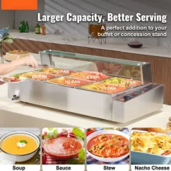 Bänkmodell Matvärmare, 6*8 Qt, Glasöverdrag, Elektrisk Buffé, Perfekt för Catering och Fester, Håll Maten Varm och Fräsch