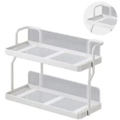 Bänkskiva Hylla Organizer Kolstål 2-vånings multifunktionellt kök Kryddställ för sovrum Badrumsskåp under diskbänk Krämvit