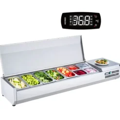 Bänkskiva Kylsallad Pizza Prep Station, 165 W, Rostfritt Stål, CE-märkt, Hög Prestanda