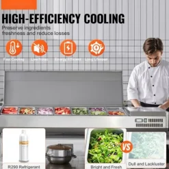 Bänkskiva Kylsallad Pizza Prep Station, 165 W, Rostfritt Stål, CE-märkt, Hög Prestanda