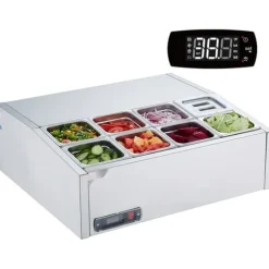 Bänkskiva Kylsallad Pizza Prep Station 145 W Rostfritt Stål, CE-Godkänd, Effektiv Kylning