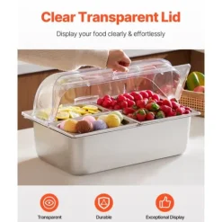 Bänkskiva Matserveringsbehållare 4-pannor, Krydddispenser, Högkvalitativa Serveringsfack