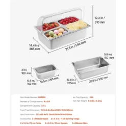 Bänkskiva Matserveringsbehållare 4-pannor, Krydddispenser, Högkvalitativa Serveringsfack