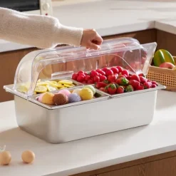 Bänkskiva Matserveringsbehållare 4-pannor, Krydddispenser, Högkvalitativa Serveringsfack