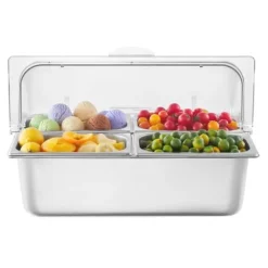 Bänkskiva Matserveringsbehållare 4-pannor, Krydddispenser, Högkvalitativa Serveringsfack