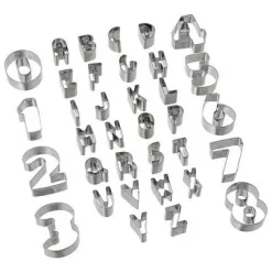 BOKSTAV OCH SIFFROR FORM TÅRKUTSNITTNING, metall, silver