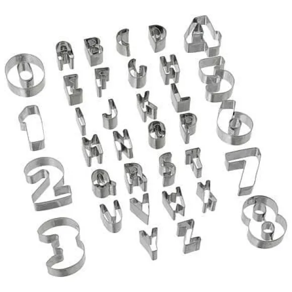 BOKSTAV OCH SIFFROR FORM TÅRKUTSNITTNING, metall, silver