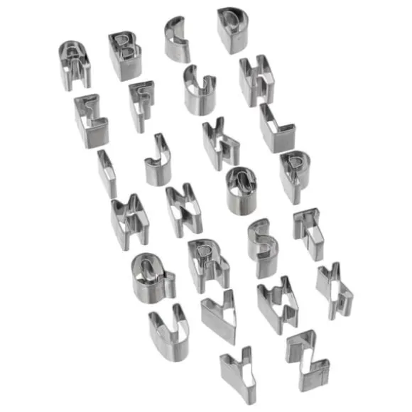 BOKSTAV OCH SIFFROR FORM TÅRKUTSNITTNING, metall, silver