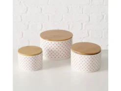 Boltze Keramiska behållare med bambulock LILLY, 3 st
