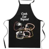 Bomullssvart FÖRKLÄDE MED TRYCK kök Laga Mat Äta Upprepa dam herr