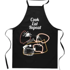 Bomullssvart FÖRKLÄDE MED TRYCK kök Laga Mat Äta Upprepa dam herr