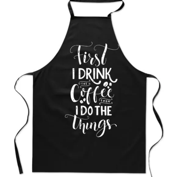 Bomullssvart FÖRKLÄDE MED TRYCK KAFFE kök KAFFE dam herr