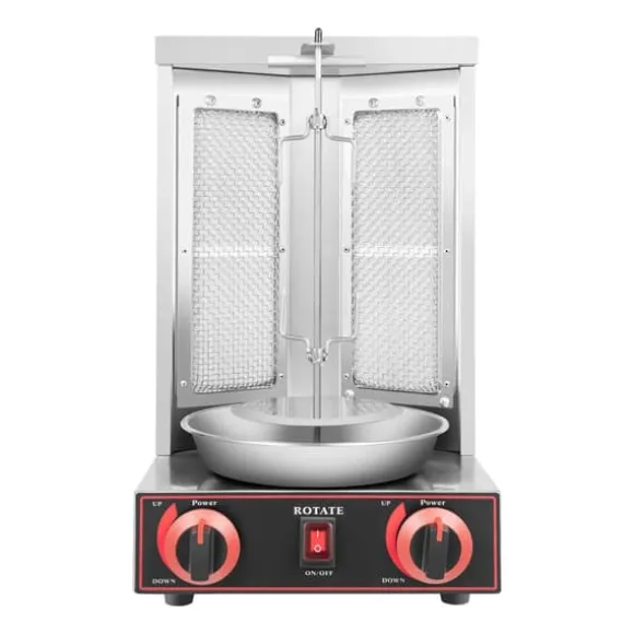 Bordgrill, vertikal döner-/kebabgrill 3 kW, 360° roterande, rostfritt stål, för kyckling
