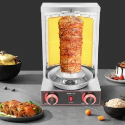 Bordgrill, vertikal döner-/kebabgrill 3 kW, 360° roterande, rostfritt stål, för kyckling