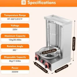 Bordgrill, vertikal döner-/kebabgrill 3 kW, 360° roterande, rostfritt stål, för kyckling