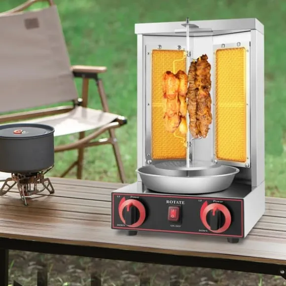 Bordgrill, vertikal döner-/kebabgrill 3 kW, 360° roterande, rostfritt stål, för kyckling