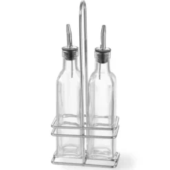Bordsset med flaskor med korg för olivolja och vinäger 2 x 237ml - Hendi 460245