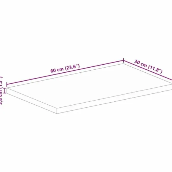 Bordsskiva i massivt mangoträ - Rektangulär bänkskiva | Storlek: 60x30x3,8 cm | Färg: Naturlig träton